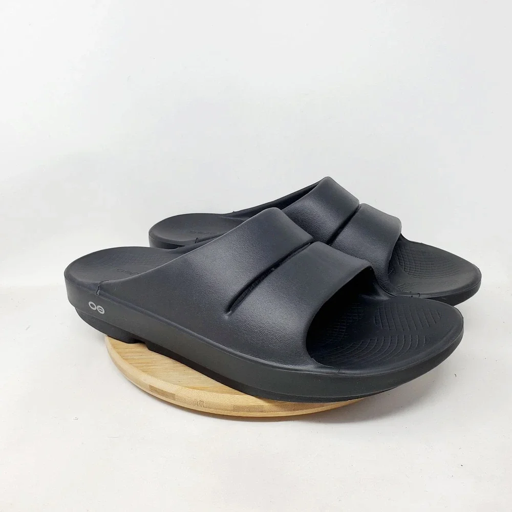 Oofos Sandals Mens 11 Ooahh Black Slide Recovery Sport Pool Beach Slip On Shoes